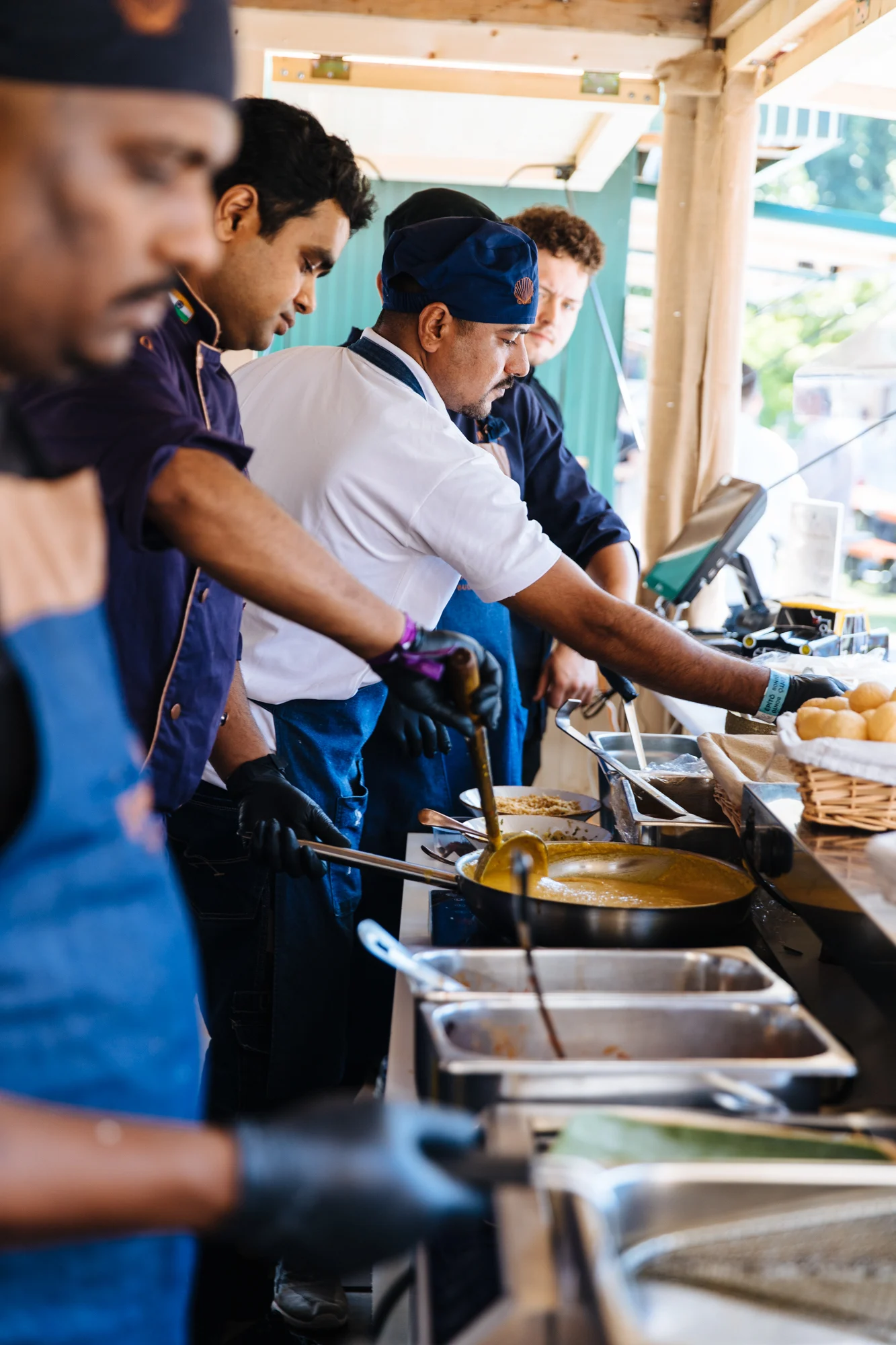 The team serving guests on site